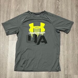 Under Armour Charcoal Tee with Neon Yellow Emblem